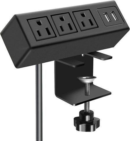 3 Outlet Desk Clamp Power Strip with USB Ports, Desktop Power Strip Surge Protector 1200J. Desk Mount Charging Power Station, on Desk Edge Power Outlet 125V 12A 1500W.