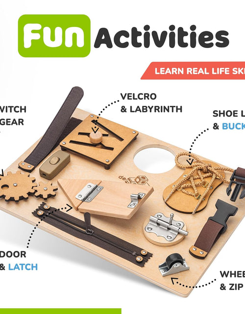 Load image into Gallery viewer, Montessori Busy Board for Toddlers, Sensory Toy with 10 Preschool Educational Activities to Develop Fine and Basic Motor Skills, Kids Learning Travel Toy for Plane and Car, Boy &amp; Girl Gift
