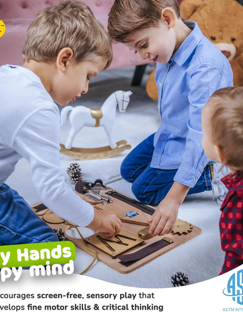 Load image into Gallery viewer, Montessori Busy Board for Toddlers, Sensory Toy with 10 Preschool Educational Activities to Develop Fine and Basic Motor Skills, Kids Learning Travel Toy for Plane and Car, Boy &amp; Girl Gift

