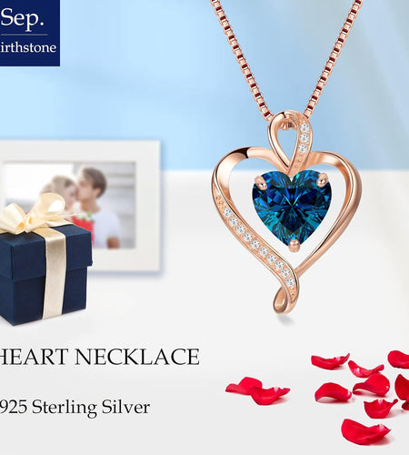 Heart Necklaces for Women 925 Sterling Silver Pendant Jewelry Necklace Silver Rose Gold Love Birthstone Necklace for Her Girlfriend Wife Valentines Day Birthday Women Jewelry Gifts