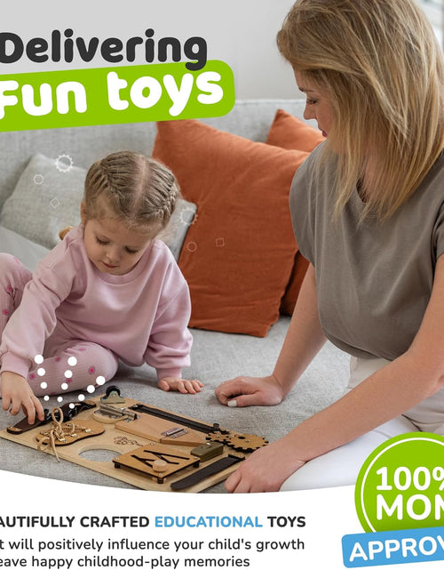 Load image into Gallery viewer, Montessori Busy Board for Toddlers, Sensory Toy with 10 Preschool Educational Activities to Develop Fine and Basic Motor Skills, Kids Learning Travel Toy for Plane and Car, Boy &amp; Girl Gift

