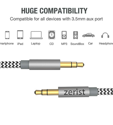 3.5Mm Stereo Audio Cable Extension Male to Male Nylon Braided 10Ft/3M  Tangle-Free AUX Cable for Headphones, Ipods, Iphones, Ipads, Home/Car Stereos and More (Black)