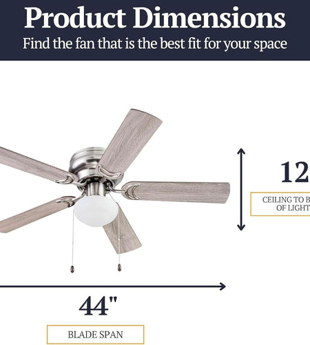 Alvina, 44 Inch Traditional Flush Mount Indoor LED Ceiling Fan with Light, Pull Chain, Dual Finish Blades, Reversible Motor - 51585-01 (Satin Nickel)