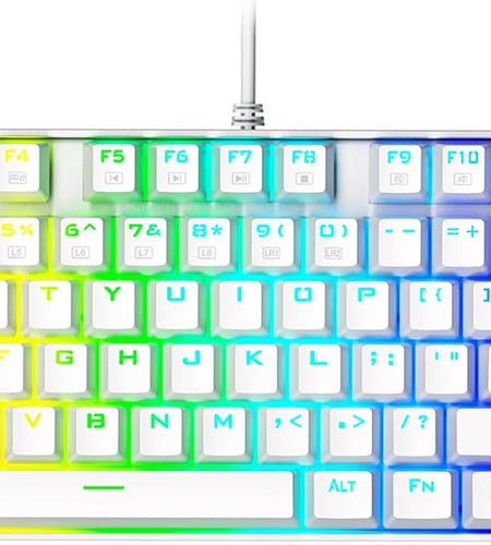 K552P Mechanical Gaming Keyboard TKL with 18 Backlight Modes, Hot-Swappable Red Switches, 87-Key Compact Ergonomic Design, N-Key Rollover & Software Programmable Macro - RGB, White