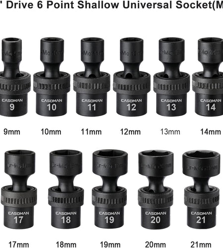 15 PCS 3/8" Drive Standard Universal Impact Socket Set, 6-Point, Metric, 8Mm - 22Mm