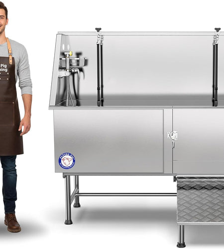 62" Stainless Steel Pet Dog Bath Tub with Faucet (Right Door/Left Drain), 62 X 27 X 58