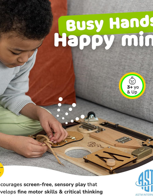 Load image into Gallery viewer, Montessori Busy Board for Toddlers, Sensory Toy with 10 Preschool Educational Activities to Develop Fine and Basic Motor Skills, Kids Learning Travel Toy for Plane and Car, Boy &amp; Girl Gift
