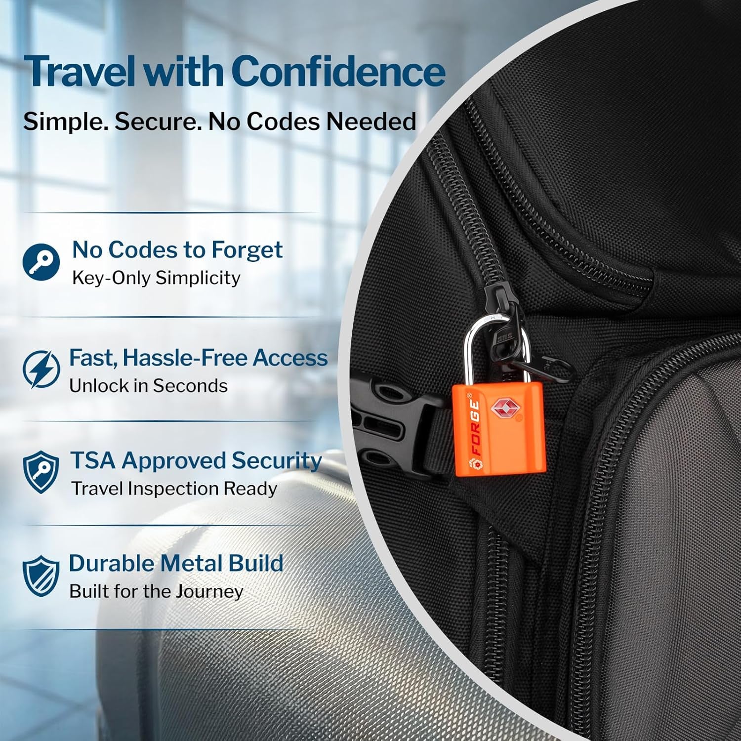 Orange 4 Pack TSA Approved Luggage Locks Ultra-Secure Dimple Key Travel Locks with Zinc Alloy Body