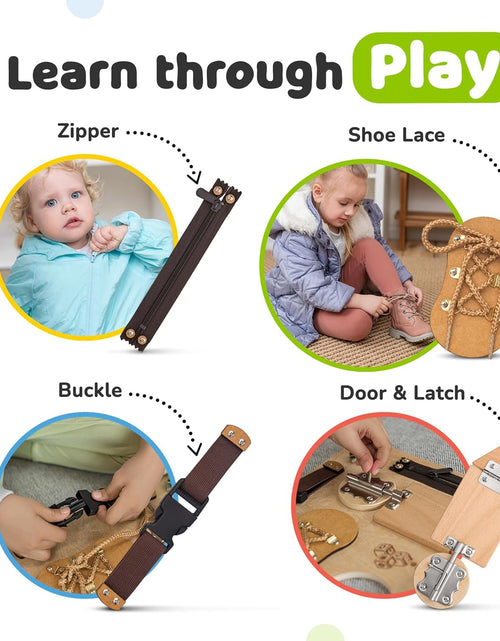 Load image into Gallery viewer, Montessori Busy Board for Toddlers, Sensory Toy with 10 Preschool Educational Activities to Develop Fine and Basic Motor Skills, Kids Learning Travel Toy for Plane and Car, Boy &amp; Girl Gift
