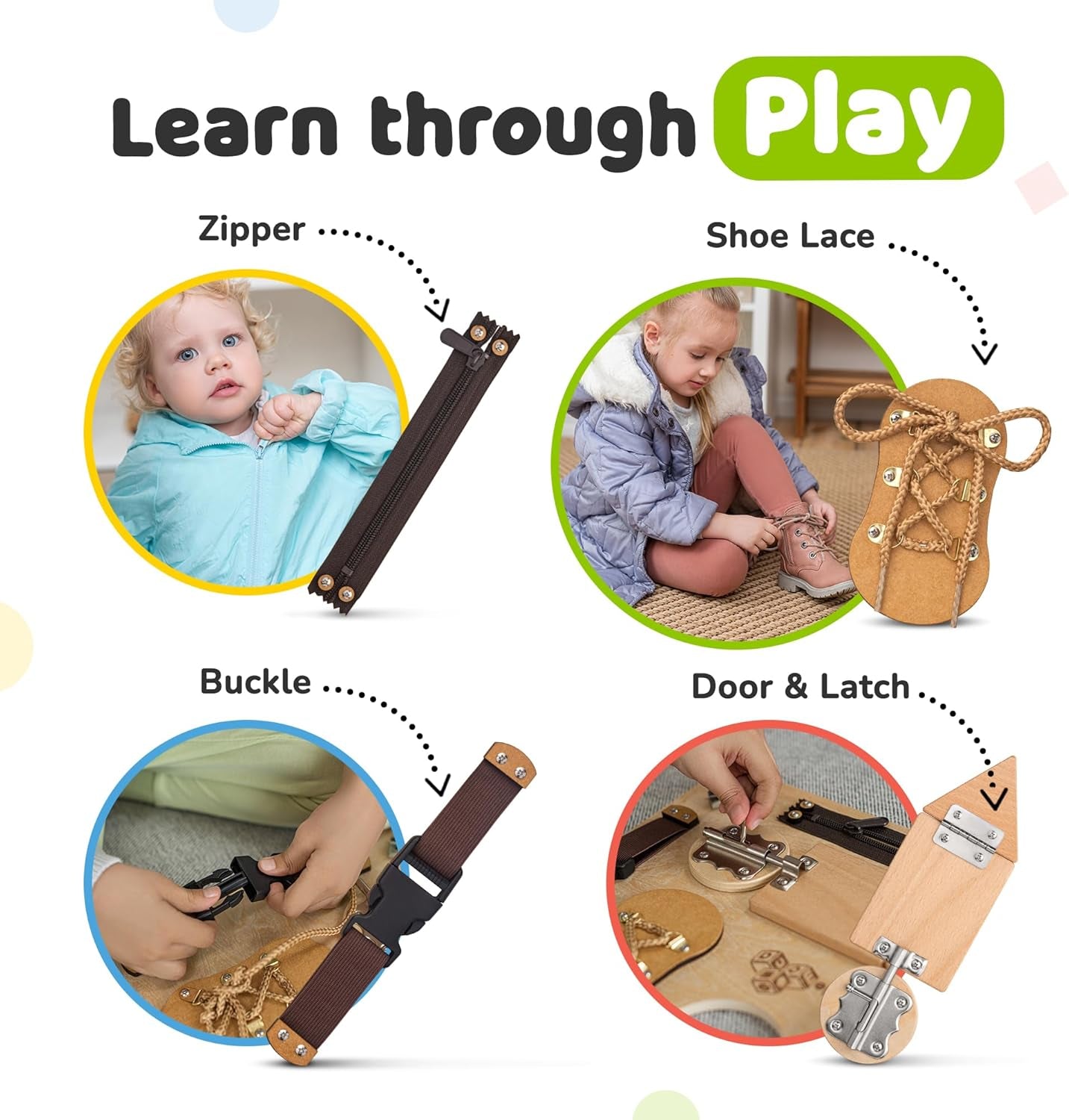 Montessori Busy Board for Toddlers, Sensory Toy with 10 Preschool Educational Activities to Develop Fine and Basic Motor Skills, Kids Learning Travel Toy for Plane and Car, Boy & Girl Gift