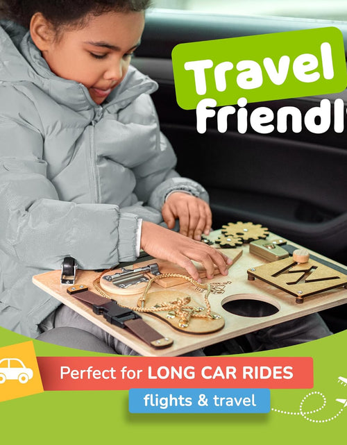 Load image into Gallery viewer, Montessori Busy Board for Toddlers, Sensory Toy with 10 Preschool Educational Activities to Develop Fine and Basic Motor Skills, Kids Learning Travel Toy for Plane and Car, Boy &amp; Girl Gift
