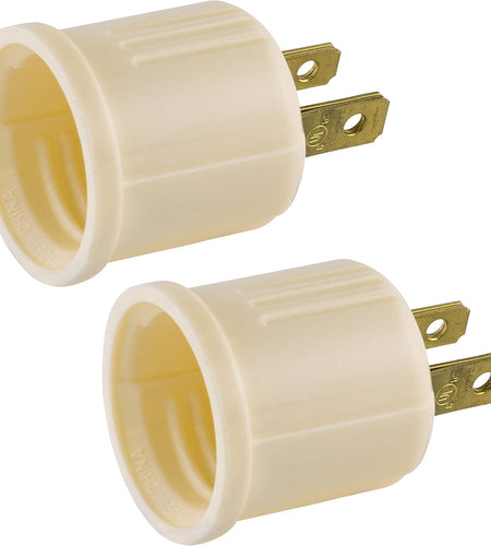 Polarized Socket Adapter, 2 Pack, Convert Outlets to Lamp Sockets, Perfect for Workshop, Garage or Utility Room, Polarized Plug, UL Listed, Light Almond, 54607