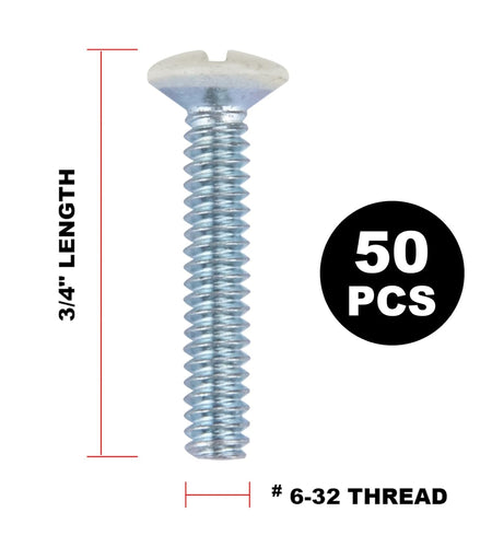 3/4" Long 6-32 Thread, Oval Head Milled Slot Replacement Wall Plate Screws, 30 Pack, Light Almond