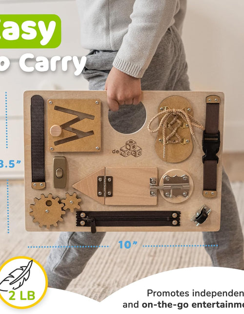 Load image into Gallery viewer, Montessori Busy Board for Toddlers, Sensory Toy with 10 Preschool Educational Activities to Develop Fine and Basic Motor Skills, Kids Learning Travel Toy for Plane and Car, Boy &amp; Girl Gift
