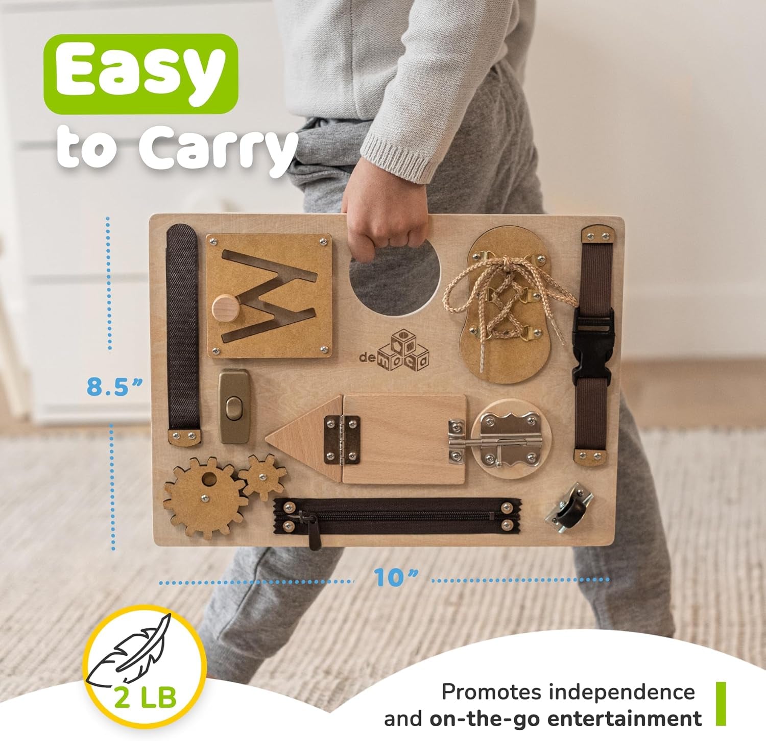 Montessori Busy Board for Toddlers, Sensory Toy with 10 Preschool Educational Activities to Develop Fine and Basic Motor Skills, Kids Learning Travel Toy for Plane and Car, Boy & Girl Gift