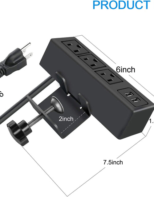 Load image into Gallery viewer, 3 Outlet Desk Clamp Power Strip with USB Ports, Desktop Power Strip Surge Protector 1200J. Desk Mount Charging Power Station, on Desk Edge Power Outlet 125V 12A 1500W.
