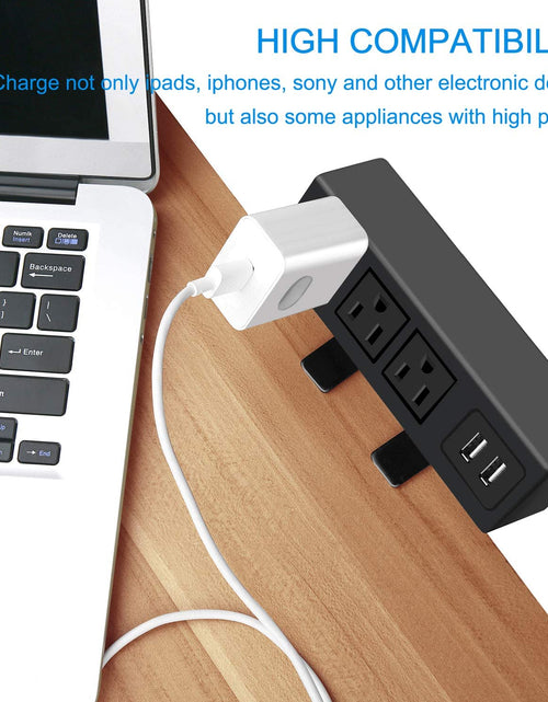 Load image into Gallery viewer, 3 Outlet Desk Clamp Power Strip with USB Ports, Desktop Power Strip Surge Protector 1200J. Desk Mount Charging Power Station, on Desk Edge Power Outlet 125V 12A 1500W.
