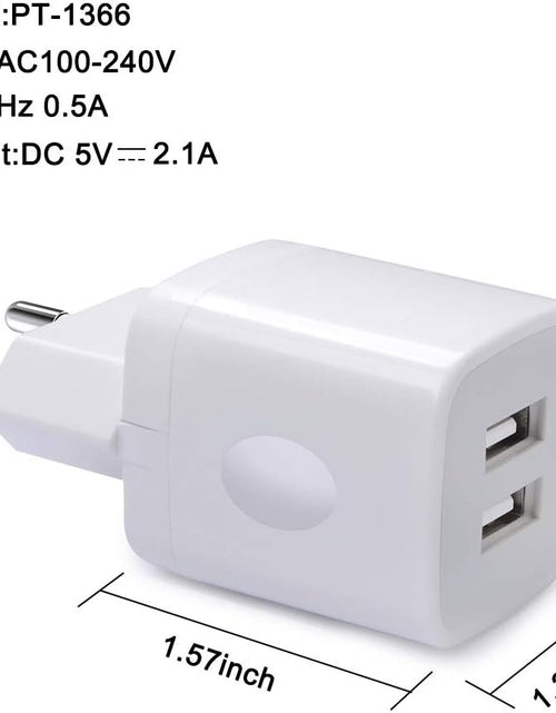 Load image into Gallery viewer, European Wall Charger,  2-Pack USB 2.1AMP Universal Europe Charger Block Dual Port Plug Compatible for Iphone 15 14 13 12 11 Pro Max XS XR X SE 8 7 6 Plus, Samsung S23 S22 A14, Note 20,Lg,Moto

