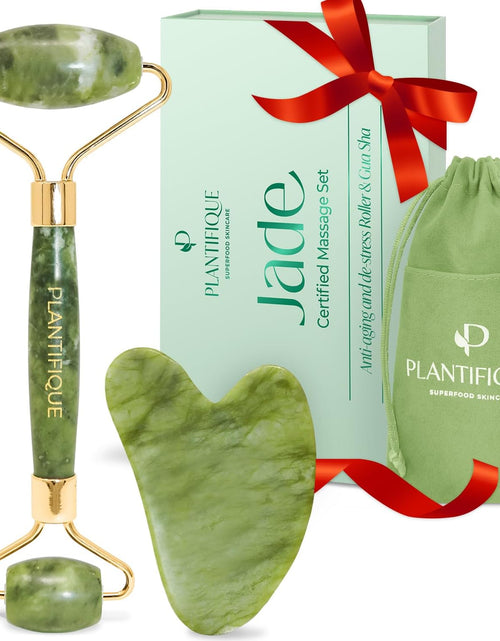 Load image into Gallery viewer, Jade Roller for Face and Gua Sha Facial Tools - Includes Real Jade Roller and Gua Sha Set - Certified Face Roller and Guasha for Your Skin Care Routine
